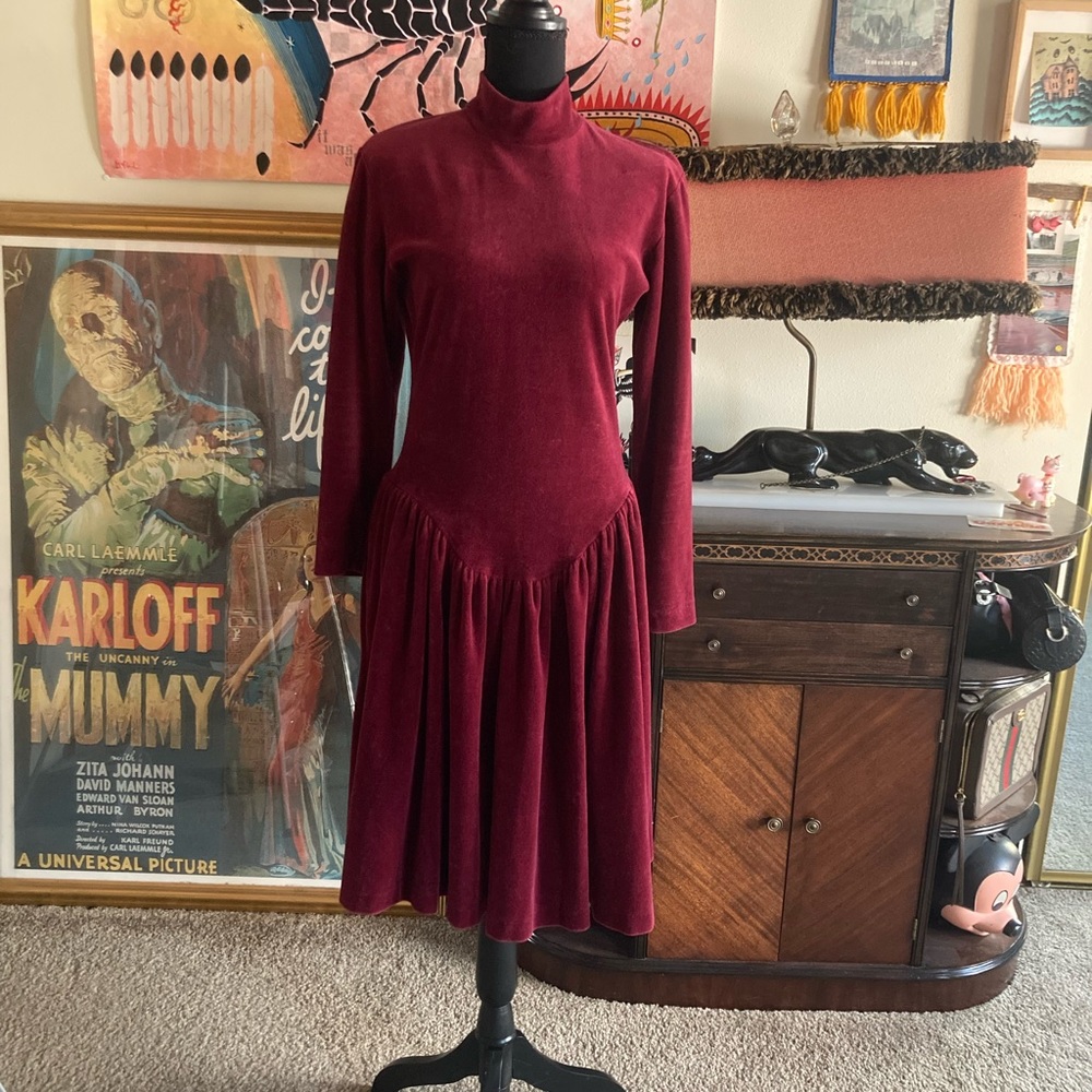 Vintage 80s punk label betsey Johnson midi mock neck dress